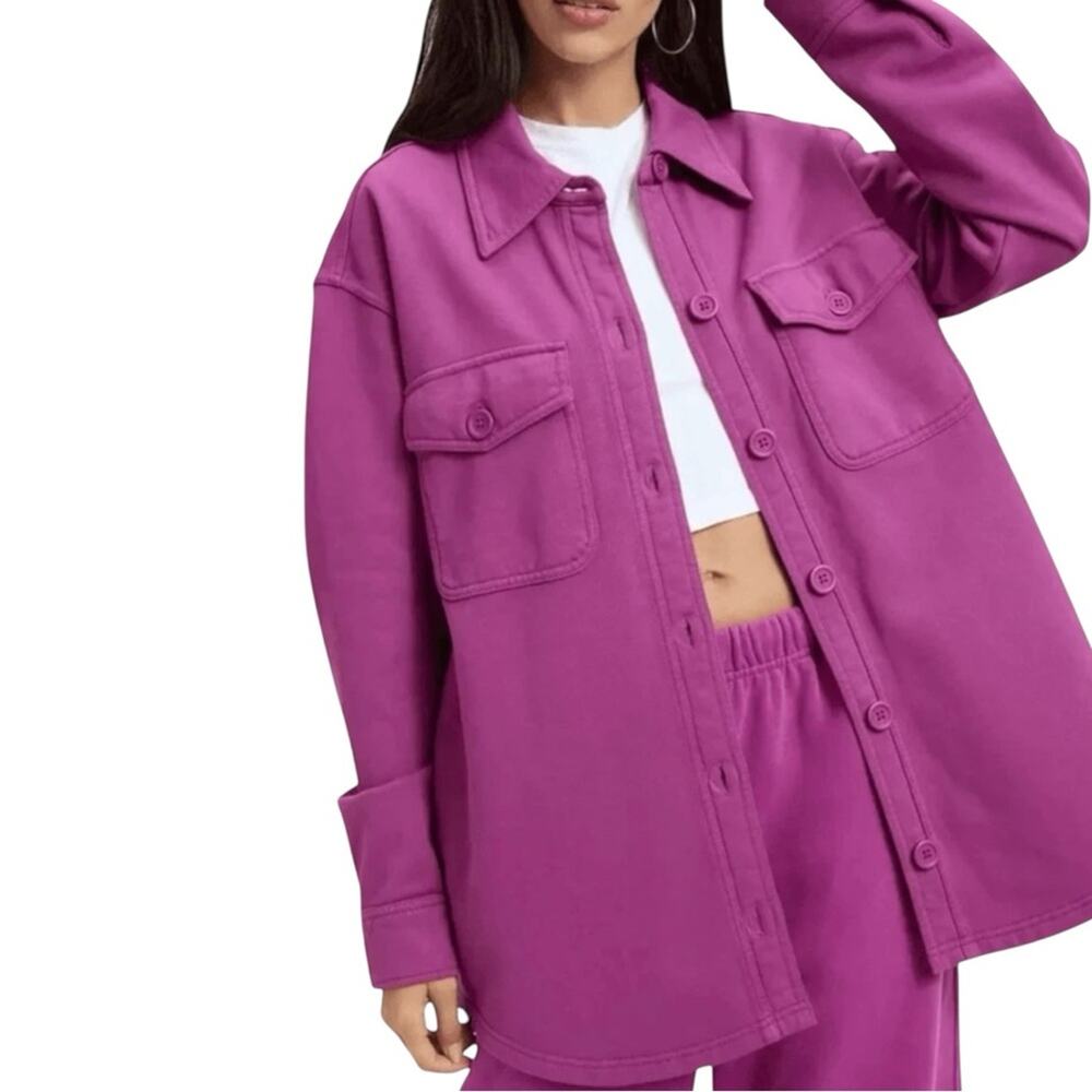 Good American Magenta Fleece Shacket Utility Jacket "pop thistle" Small Medium